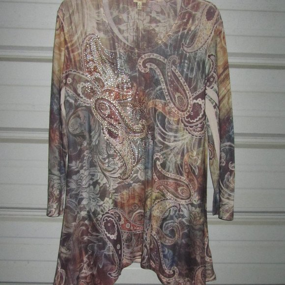 XL Size Womens Paisley Print Soft Embellished Tunic Sweater top shirt womens - Picture 1 of 3